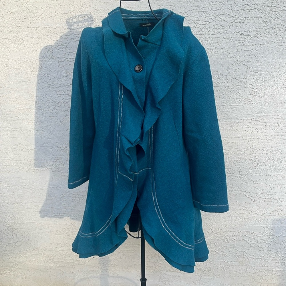 Animale 109% Wool Scalloped Edge Button Up Jacket